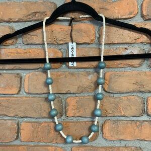 Ink + Alloy Necklace‎ Mint Coconut Wood Bead Boho Statement Jewelry White Spacer